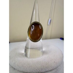 Oval Amber Cabochon Sterling Silver Ring Women Size 6.5 Boho Gemstone Y2K